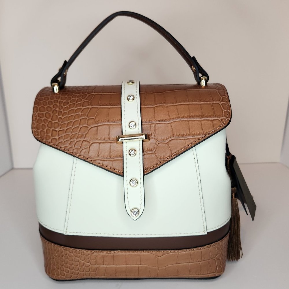House of Harlow 1960 Purse Backpack Italian Leather Crystal Stud - Brown -NWT